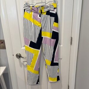 Ovi Striped Pants with Yellow and Purple Accents